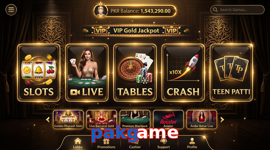 Main screen of Pakgame casino page for PK players